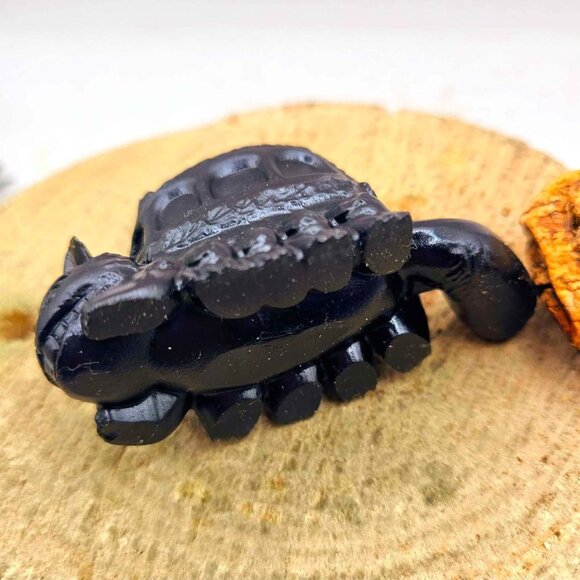 Nature Black Obsidian Hand Carved Cat Bus 3" Decor Figure - Picture 9 of 10